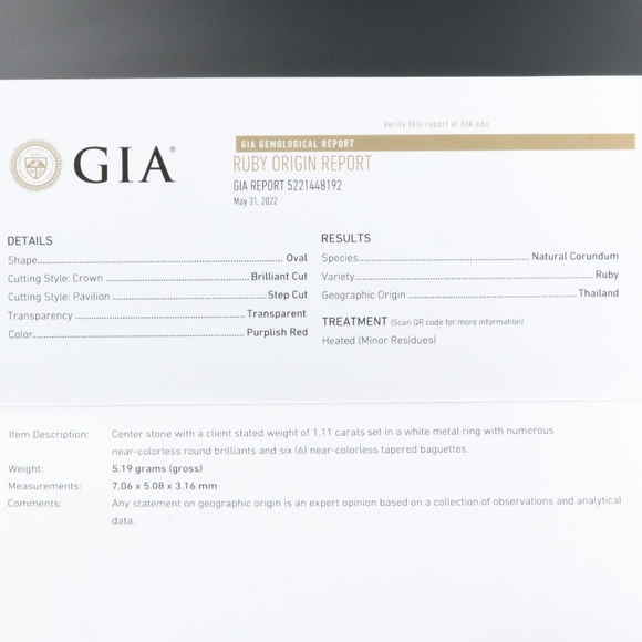 Platinum 1.11CT RUBY and Diamond Ring With GIA Report - Picture 9 of 9